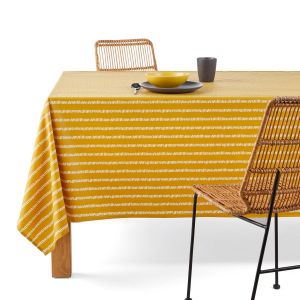 Nappe type toile cirée, pur coton souple, IRUN Jaune Moutarde Taille 150X150 cm;150X200 cm;150X250 cm;150X300 cm