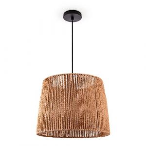 Paco Home - Suspension Table à Manger Lampe Suspendue E27 Papier Boho Rotin Lampe à suspension - Noir, Nature (Ø35cm)