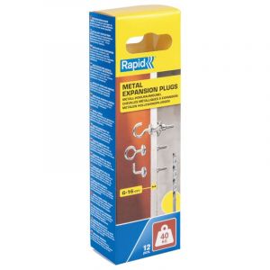 Rapid Chevilles à Expansion en Métal pour Cloison en Plâtre de 6 à 16 mm, Lot de 12 Vis Crochet Mural,dont 4 Gond, 4 Crochet, 4 Piton, Charge Max 40 kg, Chevilles pour Plâtre & Aggloméré (5001557)