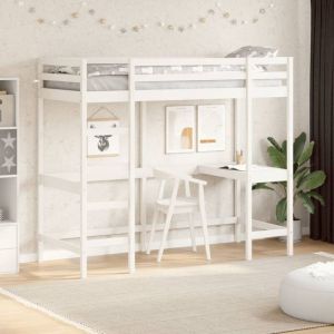 VidaXL Lit Superposé Avec Bureau Blanc 75x190 Cm Bois De Pin Massif