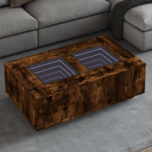 VidaXL Table basse avec LED infini chêne fumé 116x69x40 cm, table d'appoint, table de salon, table latérale, bout de canapé, table centrale