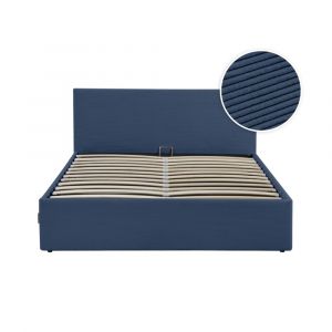 Loungitude Cadre de lit avec coffre de rangement velours côtelé bleu 140x190cm