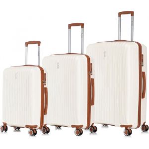Celims France - Set de 3 Valise Cabine + Moyenne + Grande en Polypropyl&egrave;ne | Taille 55+65+75cm | Serrure TSA | 8 Roulettes 360 | Beige