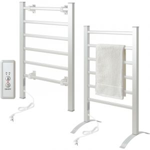 Todeco Sèche-Serviettes Électrique Mural avec 6 Barres, 90x53x35.5cm, Minuterie, Porte Serviettes et Éche-Serviettes Multifonctionnel