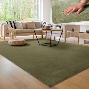Paco Home Tapis Moderne Doux Salon À Poils Courts Lavable Fluffy Uni Effet Fourrure Intemporel Élégant Antidérapant Facile À Entretenir, Dimension:200 cm carré, Couleur:Vert Clair