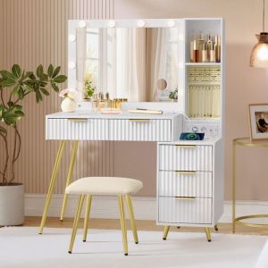 Coiffeuse avec miroir et tabouret loupe 10x 40 x 110 x 135 cm blanc