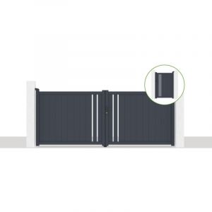Casanoov - Pack portail battant giona 350x140cm + Portillon giona H.1,4m gris