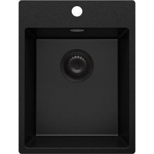 Primagran - Evier Cuisine en Granit 38x50 cm Lavabo 1 bac + Kit de Vidage, &Eacute;vier &agrave; Encastrer de Tout Noir