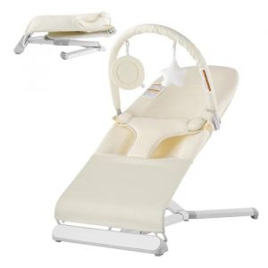 VEVOR Transat Bébé 0-9 Mois Siège Transat Pliable Nouveau-né avec 2 Angles d'Inclinaison, Barre de Jouets Rotative, Sac de Transport, Transat Portable Bébés, pour Intérieur, Extérieur, Maison, Beige