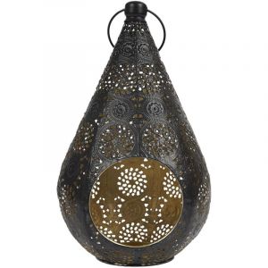 Lanterne en M&eacute;tal Ajour&eacute; Noir et Or Style Ethnique - RAJEESH - ALTOBUY