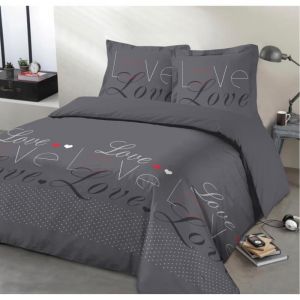 Vision Parure de couette 100% Coton LOVE - 1 housse de couette 220x240 cm + 2 taies d'oreillers 65x65 cm anthracite, blanc et rouge