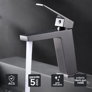 Imex Products - Robinet Mitigeur de Lavabo anti-calcaire Bec Bas Black Gun M&eacute;tal imex art BDAR025-1BGM