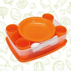 Ensemble de vaisselle de pique-nique pour 4 personnes - 25 pièces - réutilisable, incassable - Camping et fêtes - 100% fabriqué en Italie - 0% BPA