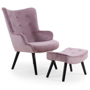 Image de Fauteuil scandinave + pouf Lylou Velours Rose