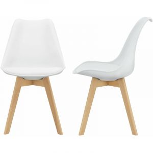 Lot de 2 chaises siège de salle à manger scandinave cuisine plastique similicuir blanc Blanc