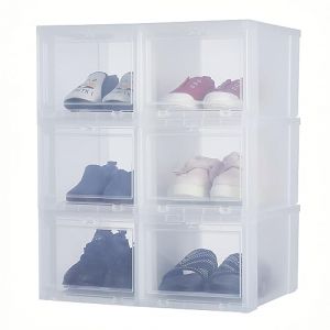 Iris Ohyama Boîtes à chaussures plastique, 9L, Lot de 6, Sans BPA, EUDF-S, Transparent, Clips de fermeture- L32 x P22 x H18 cm