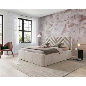 Santiago - lit coffre - 140x200 - sommier inclus - en velours - beige