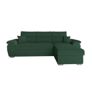 Loungitude Canapé d'angle reversible convertible en tissu bouclette - Vert foncé