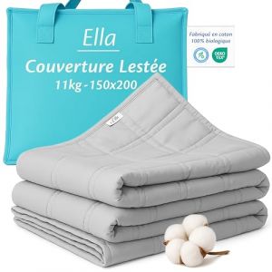 Ella Couverture lestée 11kg - 150 x 210cm - Couverture lestée - OEKO-TEX Coton - Gris clair