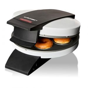 Cloer 6121 Donut Maker pour 6 mini donuts ou bagels, revêtement antiadhésif, voyant lumineux rouge, rangement peu encombrant, rangement du câble, prise de courant, 520 W, boîtier en métal blanc