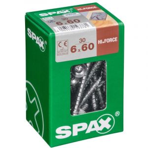 Spax Lot de 30 vis acier tête fraisée bombée torx, Diam.6 mm x L.60 mm