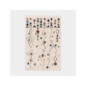 Décoweb Tapis motif berbère à franges - Empreinte du désert - Bleu touareg, camel - 200 x 290 cm