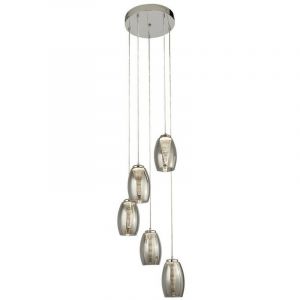 Searchlight Suspension &agrave; 5 lumi&egrave;res Mu Lighti Drop, verre fum&eacute; 3000K