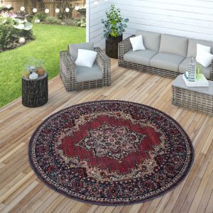 Paco Home - Tapis Int&eacute;rieur Et Ext&eacute;rieur Orient Aspect Bordeaux Rouge 160 cm rond
