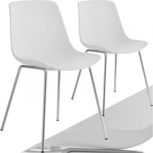 TecTake Lot 2 Chaises en plastique forme ergonomique dossier haut blanc/gris