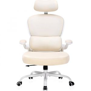 Chaise de Bureau Ergonomique, Fauteuil avec Appui-tête 3D et Support Lombaire, Design Intégré avec Porte-vêtements, Accoudoirs Rabattables, Siège