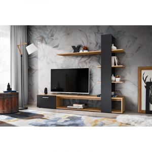 Composition murale "Eco" pour TV en bois - Gris/beige - H 152 x P 35 x L 190 cm