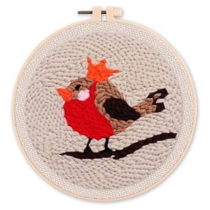 Punch Needle : Oiseau Rouge-gorge - avec cadre