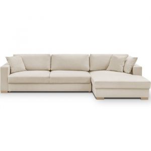 Canap&eacute; d'angle &agrave; droite convertible 5 places en tissu chenille beige