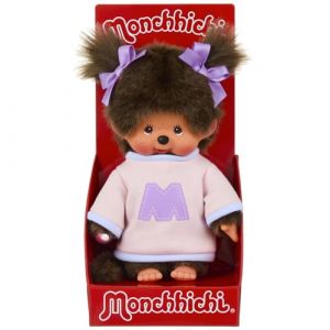 Bandai Monchhichi - Peluche Monchhichi Sweat M - Peluche Singe Iconique des années 80 Toute Douce 20 cm pour Enfants et Adultes - Pull Lettre M - Jouet Enfant 2 Ans et + - SE203956