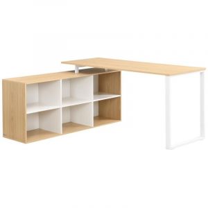 Bureau d'angle avec rangements - MDF - Blanc et naturel - NIPILI