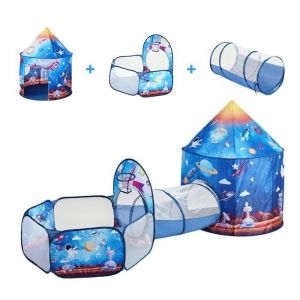 Tente De Jeu 3 En 1 Pour Enfants-Duoku-Avec Tunnel-Maison De Jeu Pop-Up Int&eacute;rieure/Ext&eacute;rieuretout-Petits-Th&egrave;me Fus&eacute;e Bleu Royal