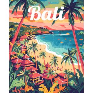 Figured'Art Peinture par Numéro Adulte Affiche de voyage Bali - Activité Manuelle Kit de Loisir Créatif DIY Numéro d'Art Complet - 40x50cm sans châssis en bois