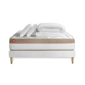Pack matelas sommier Blanc Le Cosy M&eacute;moire de forme avec 2 oreillers et couette
