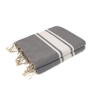 MOORISH IDOL Malibu XXL - FOUTA Famiglia XXL Malibu - Rayure Classique - 200X200 CM - Beach Towel - Gris_Moyen - 200x200x1cm