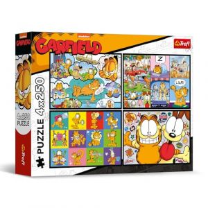 Trefl Puzzle 4 en 1 : Garfield, Garfield n'aime Pas Les Lundis - 4 x 250 Pi&egrave;ces - Ensemble de Quatre Puzzles pour Adolescents