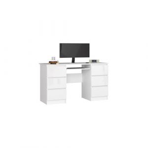 Bureau d'ordinateur AKORD A11 Blanc 135 cm 6 tiroirs fa&ccedil;ade Blanche Brillante 135x50x77 cm