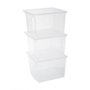 Iris Ohyama Lot de 3 boîtes de rangement en plastique avec couvercle - Useful Storage Box - USB-S,13L, 24 x 29 x 18,5 cm