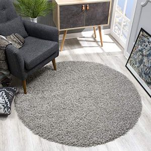 SANAT Tapis Rond, &agrave; Poils Longs, Moderne, pour Salon, Chambre &agrave; Coucher, Salle &agrave; Manger ou Chambre d'enfant, Gris Clair, Dimensions : 120 x 120 cm