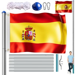 Monzana Mât de drapeau en aluminium 650cm y compris le drapeau espagnol