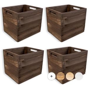 Caisse en Bois - Creative Deco - Lot de 4 - Compatible KALLAX et EXPIDIT - 33 x 37 x 33 cm - Vintage