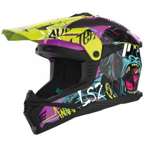 Ls2 Casque Moto Cross Fast II Gorilla Purple H-V Yellow, XL