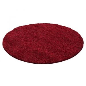 Life SHAGGY Rond - Tapis Uni Rond 200 x 200cm - 100% Polypropyl&egrave;ne 30mm - Rouge