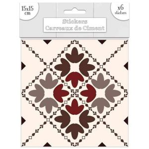 STC Lot de 6 Stickers Carreaux de Ciment – Brun Motif 4