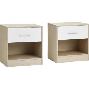 Lot de 2 tables de chevet tiroir et compartiment ouvert beige naturel