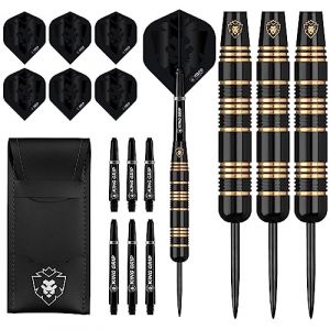 KOTO - Fléchettes Black Academy Brass 90% 23 Grammes, Noires, 55.0x8.6mm, 3 Barrels, 2 Sets de Flights INCL. Portefeuille